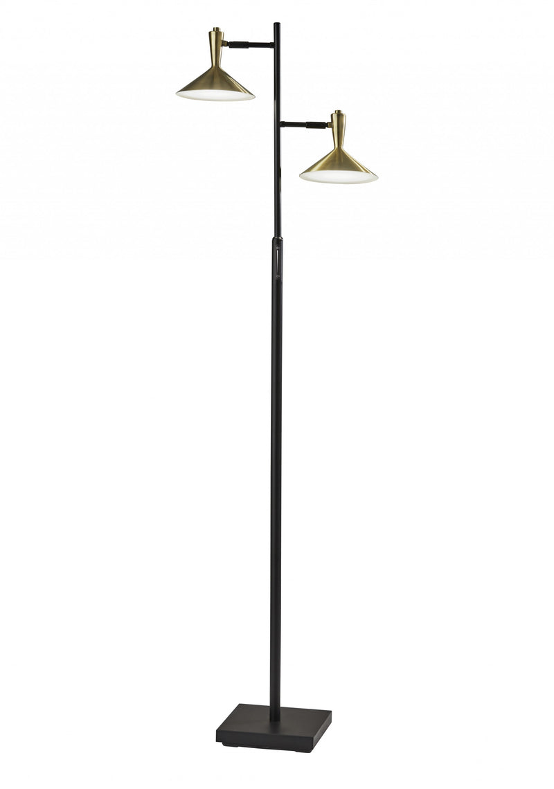 Home Outfitters 65" Black Two Light LED Light Changing Tree Floor Lamp With Gold Cone Shade