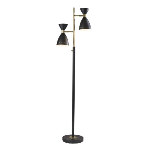 Home Outfitters Two Light Brass Cinch Floor Lamp In Black Metal