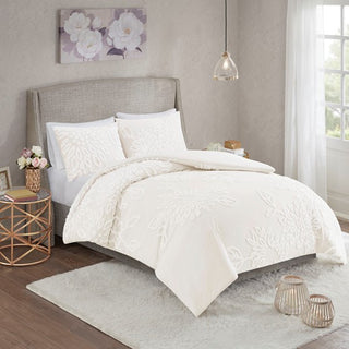 Veronica 3 Piece Tufted Cotton Chenille Floral Duvet Cover Set