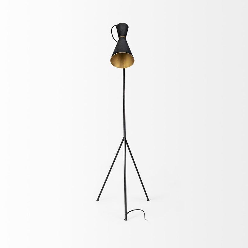 Home Outfitters Black and Brass Conical Metal Floor Lamp