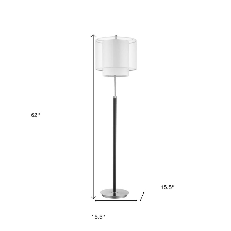 Home Outfitters 62" Chrome Traditional Shaped Floor Lamp With White Drum Shade