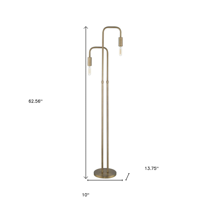 Home Outfitters 63" Brass Two Light Torchiere Floor Lamp