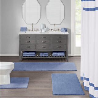 Madison Park Signature Navy 100% Polyester Bath Rug 24"W x 40"L, Absorbent Bathroom Floor Mat, Glam/Luxury
