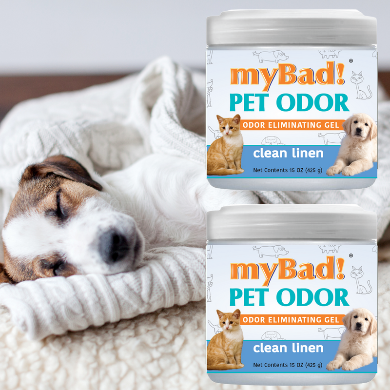 my Bad! Pet Odor Eliminator Gel 15 oz - Clean Linen (2 PACK),  Air Freshener - Eliminates Odors in Pet Area, Bathroom, Closet, and more