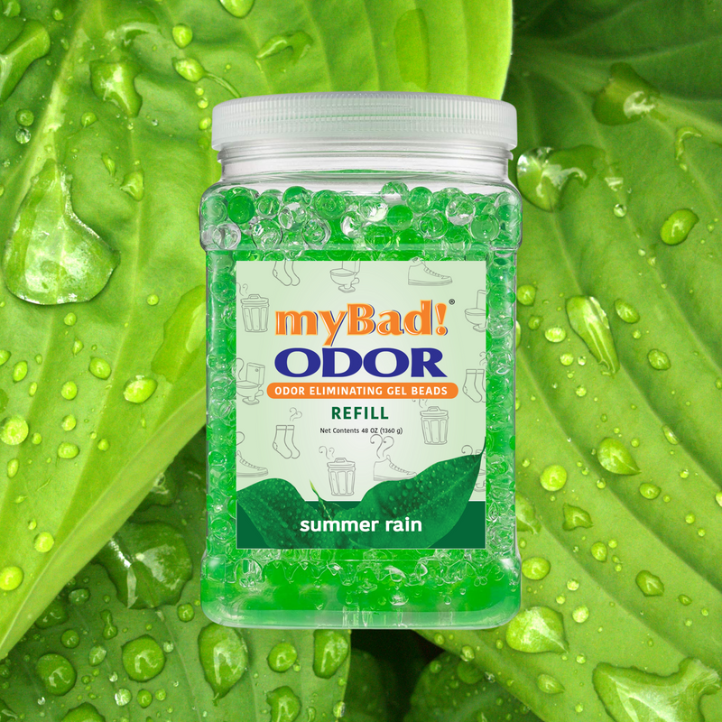 my Bad! Odor Eliminator Gel Beads 48 oz Refill - Summer Rain, Air Freshener - Eliminates Odors in Bathroom, Pet Area, Closets