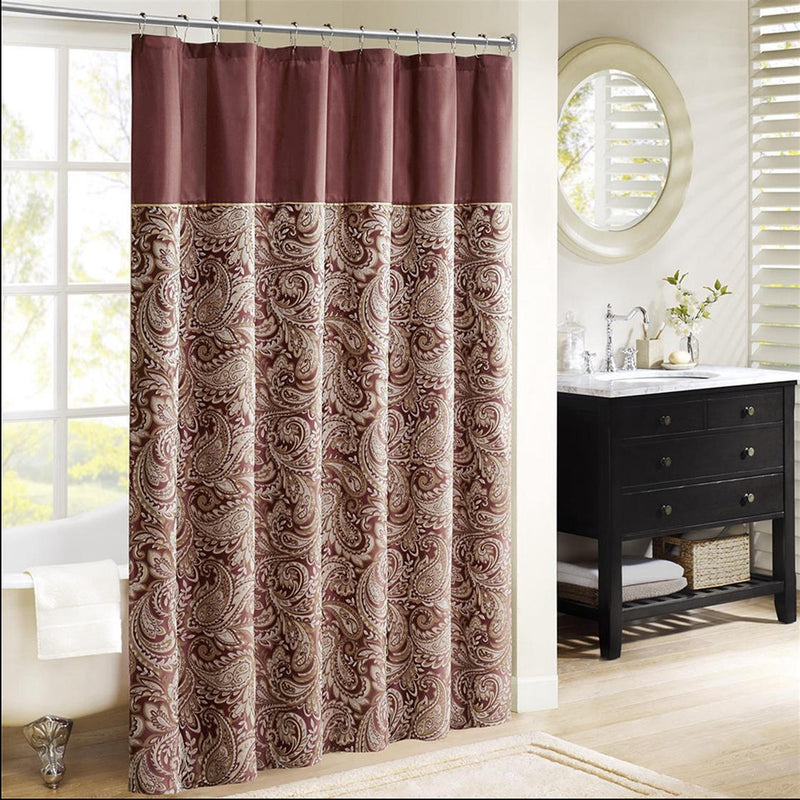 Home Outfitters Burgundy  Jacquard Shower Curtain 72x72", Shower Curtain for Bathrooms, Traditional