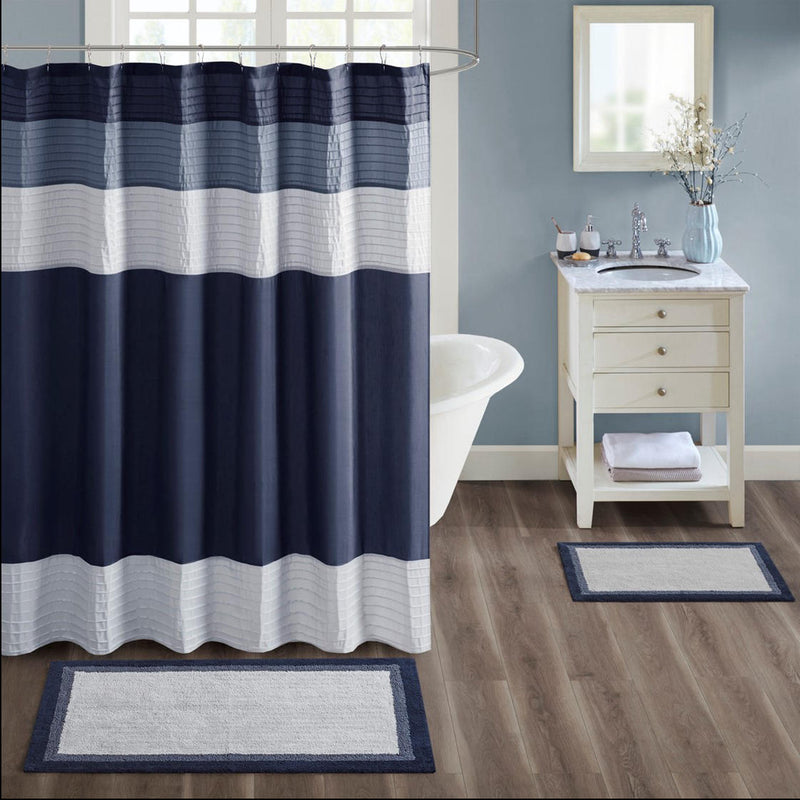 Home Outfitters Navy 100% Cotton Tufted Bath Rug 20"W x 30"L, Absorbent Bathroom Floor Mat, Transitional