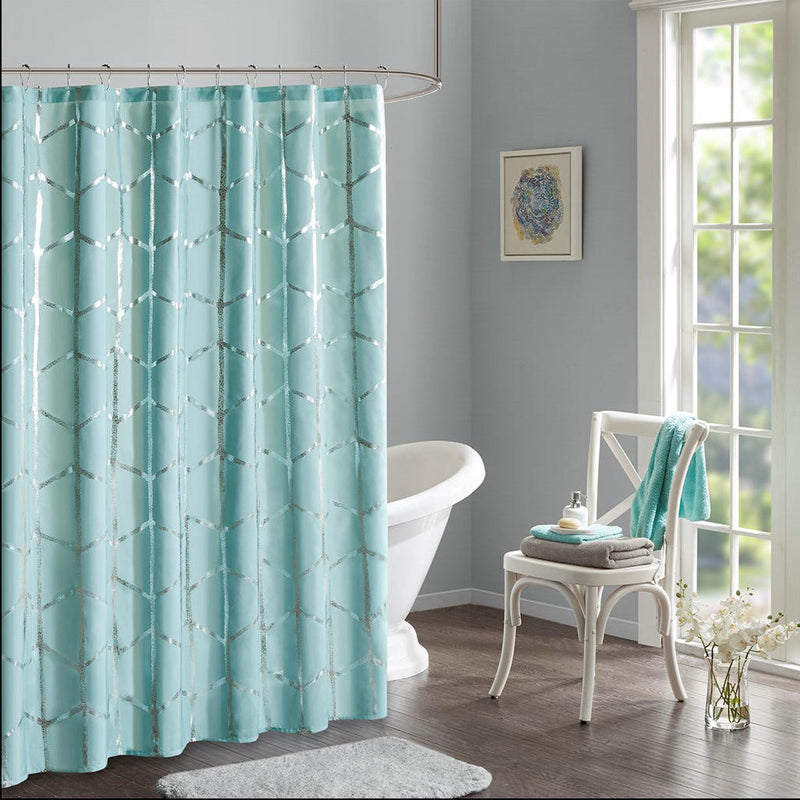 Home Outfitters Aqua/Silver  Microfiber Printed Shower Curtain 72&
