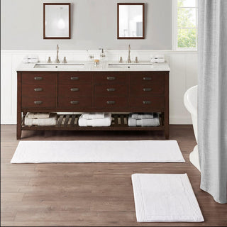 Madison Park Signature White 100% Cotton Tufted 3000GSM Reversible Bath Rug 21x34", Absorbent Bathroom Floor Mat, Transitional