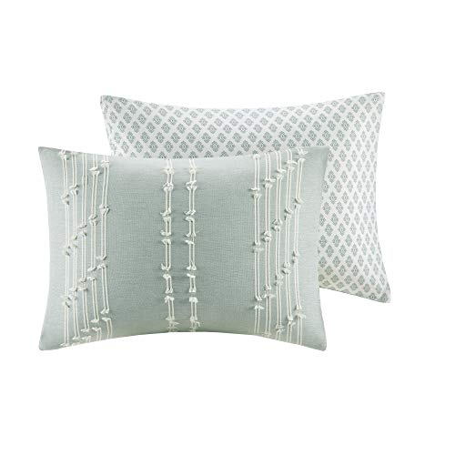 100% Cotton Comforter Set, Clipped Jacquard Design Diamond Print All Season Down Alternative Cozy Bedding with Matching Shams, Full/Queen(88"x92"), Kara, Aqua Reversable Stripes 3 Piece