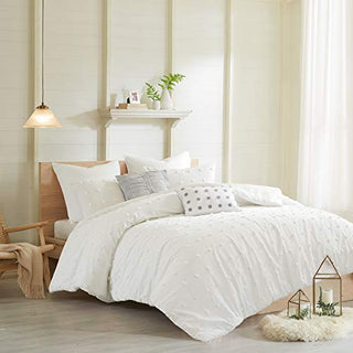 Urban Habitat Duvet Set 100% Cotton Jacquard, Tufts Accent, Shabby Chic All Season Comforter Cover, Matching Shams
