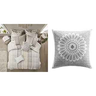 Imani Cotton Comforter Mini Set, Ivory & Modern Accent Throw Pillow, asual Embroidered Square Fashion Decorative Pillow