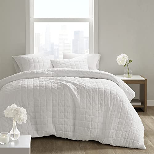 N Natori Cocoon Oversized Comforter Set Classic Box Quilting Modern Down Alternative Filling,All Season Cozy Overfilled And Soft Bedding with Matching Shams,King/Cal King(110 in x 96 in),White 3 Piece