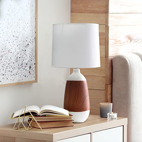 Simple Designs Ceramic Oblong Table Lamp, Dark Wood and White, 9.45"L x 9.45"W x 18.5"H