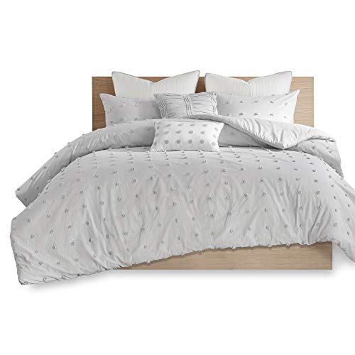 Urban Habitat Cotton Comforter Set-Tufts Pompom Design All Season Bedding, Matching Shams, Decorative Pillows, Twin/Twin XL, Brooklyn, Jacquard Grey 5 Piece