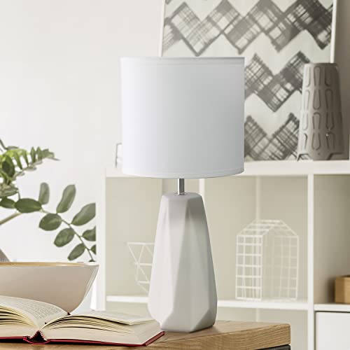 Simple Designs Ceramic Prism Table Lamp, Off White,8"L x 8"W x 17.5"H