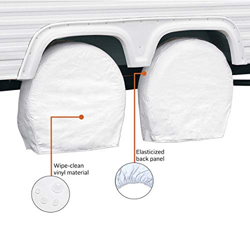 Classic Accessories Over Drive RV Wheel Covers, Wheels 33"-36" Diameter, 9" Tire Width, Snow White, Breathable Polyester Fabric, Universal, Anti-Slip, Durable