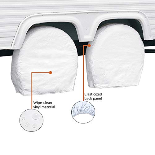 Classic Accessories Over Drive RV Wheel Covers, Wheels 30"-33" Diameter, 9" Tire Width, Snow White, Breathable Polyester Fabric, Universal, Anti-Slip, Durable