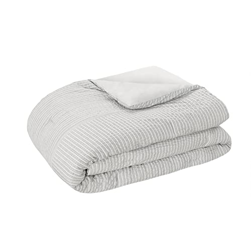 Beautyrest Apollo Oversized Comforter Set - Cationic Dye Seersucker Striped Bed Cover Design, Modern Down Alternative, All Season Bedding with Matching Shams, Full/Queen(92"x94") Grey 3 Piece