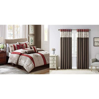 Madison Park Donovan King Size Bed Comforter Set Bed in A Bag & Park Serene Embroidered Room Darkening Rod Pocket/Back
