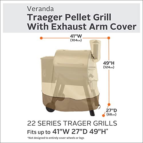 Classic Accessories Veranda Water-Resistant 41 Inch Traeger Pellet BBQ Grill with Exhaust Arm Cover