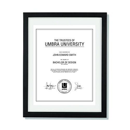 Umbra Document Frame 13x16 inch – Modern Picture Frame Designed to Display a Floating 11x14 Document, Diploma, Certificate, Photo or Artwork (Black)