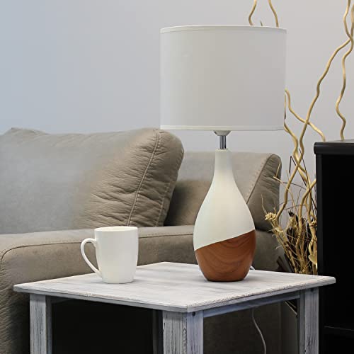 Simple Designs Strikers Basic Table Lamp, Off White/Dark Wood, 9.45"L x 9.45"W x 19"H