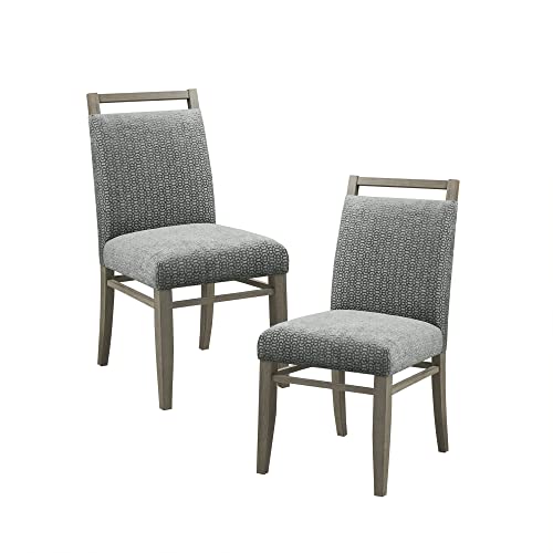 Madison Park Elmwood Dining Chair Set of 2-Cut Velvet Upholstered Backrest, Foam Seat Cushion Modern Kitchen Furniture, Reclaimed Grey Finished Solid Wood Legs, 38.5" H, Blue