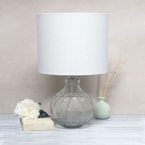 Lalia Home 17.75" Contemporary Engraved Honeycomb Glass Table Desk Lamp with White Fabric Shade, Clear