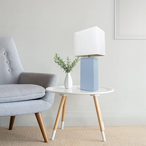 Lalia Home Lexington 21" Leather Base Modern Home Decor Bedside Table Lamp with White Rectangular Fabric Shade, Periwinkle