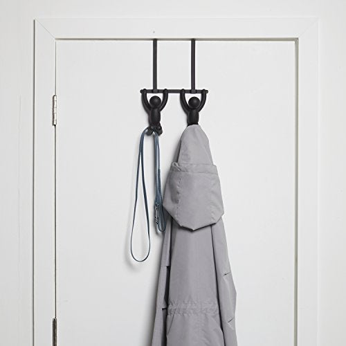 Umbra Buddy Over The Door Double Hook- Over the Door Double Hook, Decorative, Increases Storage, Storage for Coats, Hats, Scarves, Towels and More, Matte Black Finish 12-1/2 by 8-1/2 by 4 1/4"