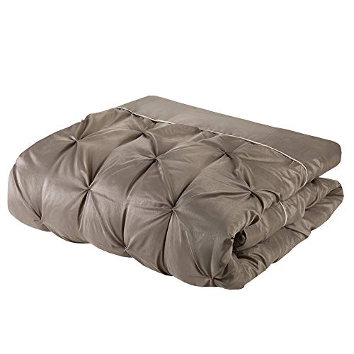 Madison Park Essentials Room in a Bag Faux Silk Comforter Set-Luxe Diamond Tufting All Season Bedding, Matching Curtains, Decorative Pillows, Queen (90 in x 90 in), Taupe