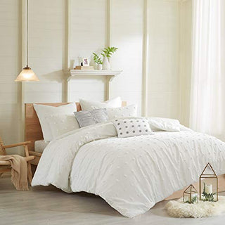 Urban Habitat Cotton Comforter Set-Tufts Pompom Design All Season Bedding, Matching Shams, Decorative Pillows