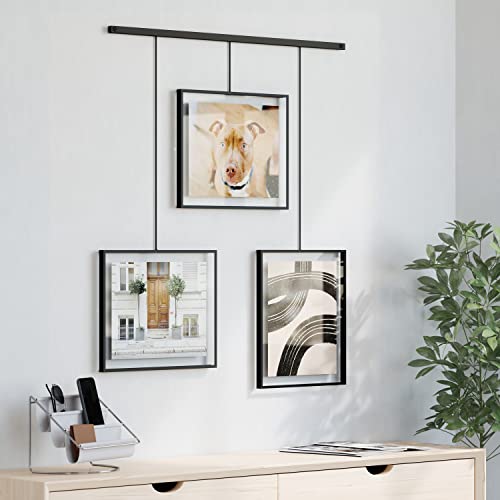 Umbra Exhibit Wall Frame with Metal Rod for Hanging-Rimless Design-Suitable for Living Room, Bathroom, Bedroom, Entryway and More, Black