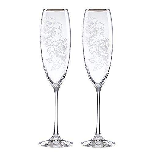 Lenox Silver Peony Toasting Flute, 2 Count (Pack of 1), Clear
