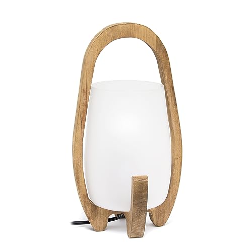 Lalia Home 15" Organix Contemporary Natural Wood Accented Table Desk Lamp with Translucent Glass Shade for Home Décor, Nightstand, End Table, Bedroom, Living Room, Entryway, Nursery