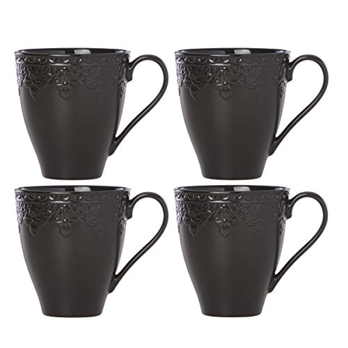 Lenox Black Chelse Muse Fleur Matte 4-Piece Mug Set, 2.75 LB