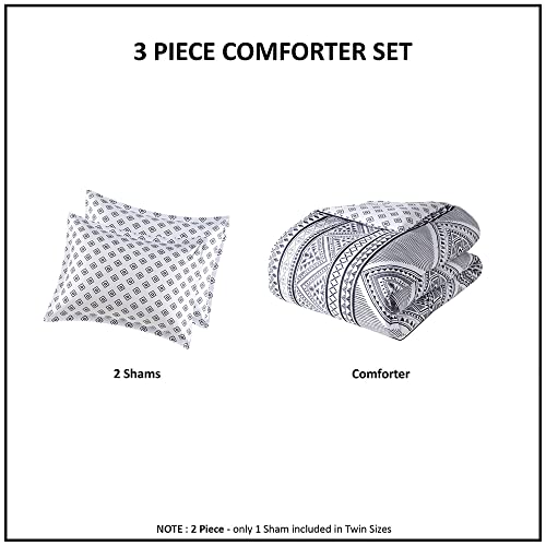Intelligent Design Camila Reversible Comforter Set Trendy Geometric Diamond Print, Modern, Down Alternative All Season Bedding with Matching Sham, Full/Queen Black/White 3 Piece