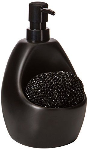 Umbra Joey, Matte Ceramic Liquid Soap Dispenser with Sponge Caddy, Ideal for Kitchen or Bathroom Use, Black