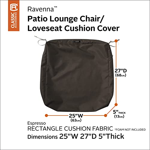 Classic Accessories Ravenna Water-Resistant Patio Lounge Chair/Loveseat Cushion Cover, 25 x 27 x 5 Inch, Espresso, Patio Furniture Cushion Covers
