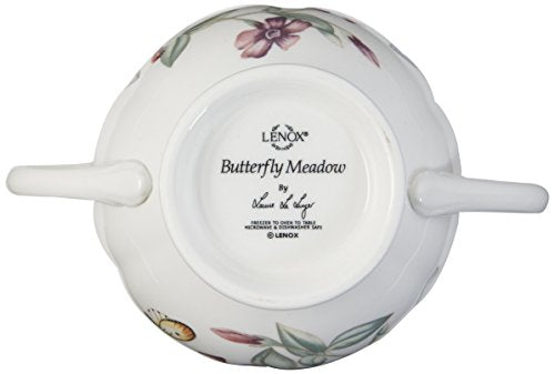 Lenox Butterfly Meadow Double Handled Sugar Bowl with Lid, White