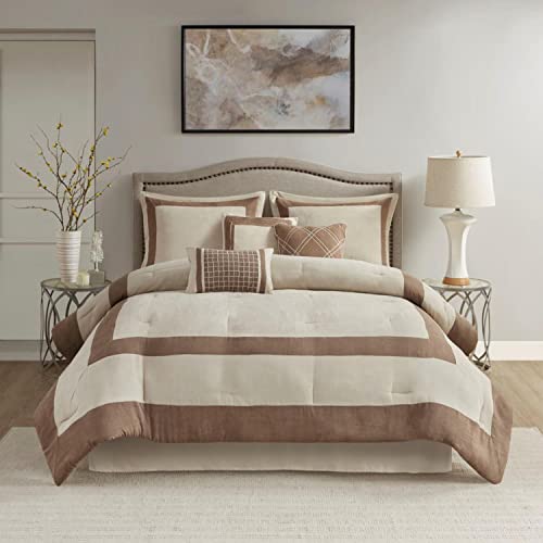 Madison Park Polyester Microsuede 7 Piece Comforter Set in Tan Finish MP10-7670