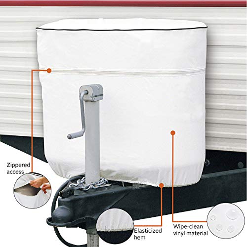 Classic Accessories Over Drive RV Tank Cover, Double 30/7.5 Gallon Tanks, White, Heavy-Duty Fabric, Zippered Access, Elasticized Hem, Easy to Clean Vinyl