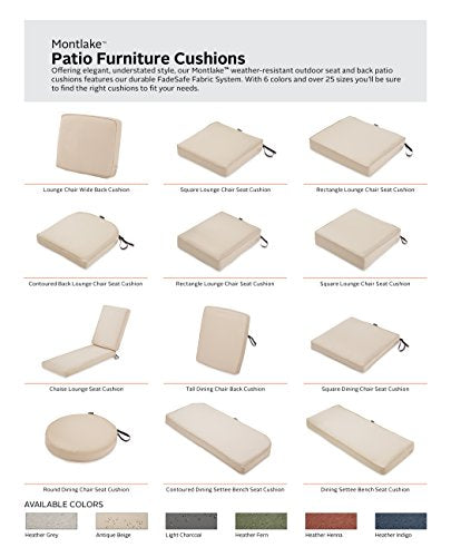 Classic Accessories Montlake FadeSafe Water-Resistant 21 x 19 x 5 Inch Rectangle Outdoor Seat Cushion Slip Cover, Patio Furniture Chair Cushion Cover, Antique Beige, Patio Furniture Cushion Covers