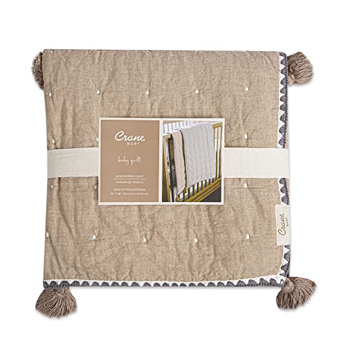 Crane Baby Blanket, Soft Cotton Quilted Nursery and Stroller Blanket for Boys and Girls, Copper, 36” x 36” (BC-110QB)