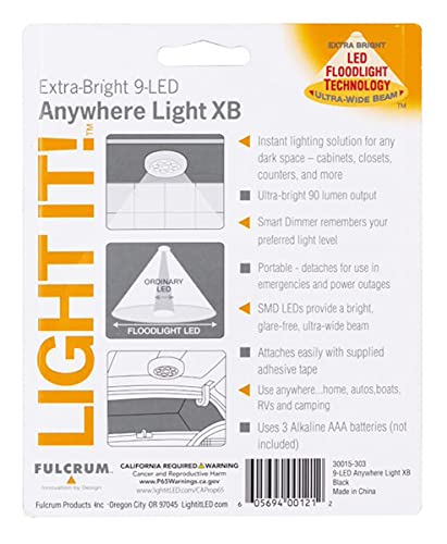 LIGHT IT! By Fulcrum, 30015-303 9-LED Anywhere Light XB, Black, Single pack