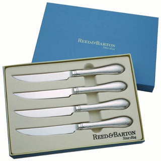 Reed & Barton Hammered Antique 4Pc Steak Knife Set, 2.00 LB, Metallic
