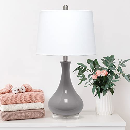 Lalia Home Indoor Modern Desk Lamp 14"L x 14"W x 26.25"H Droplet Table Lamp with Fabric Shade - Gray