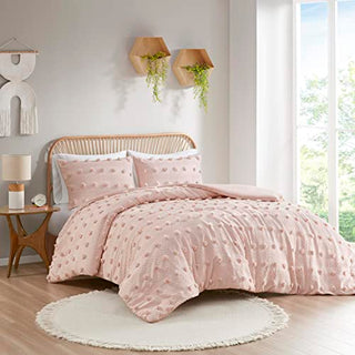 Intelligent Design Lucy Pink Clip Jacquard Queen Duvet Cover Set ID12-2195