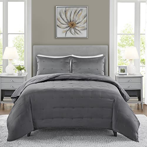 Beautyrest Polyester Charmeuse Solid Quilt Mini Set with Grey